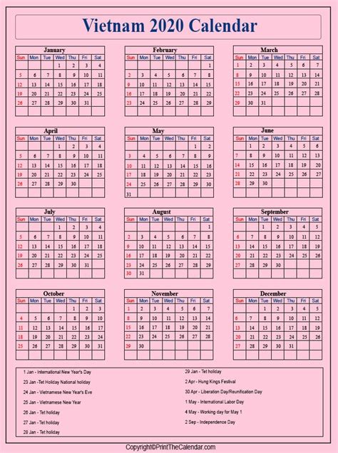 2020 Holiday Calendar Vietnam Vietnam 2020 Holidays