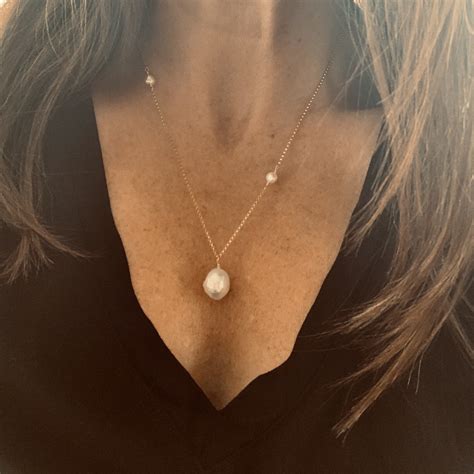 Three White Freshwater Pearl Necklace With Large Edison Pendant On K
