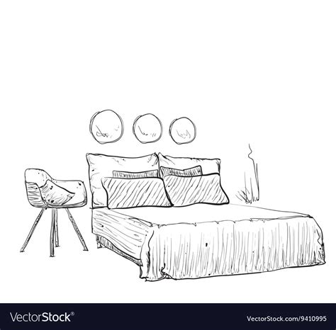 Hand Drawn Bedroom Interior Sketch Royalty Free Vector Image