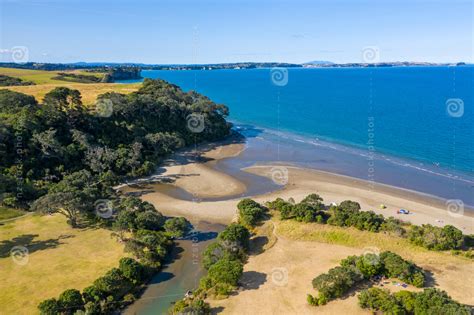 Aerial View Of Cliff In Long Bay Beach Park In Auckland Nz Stock Photos