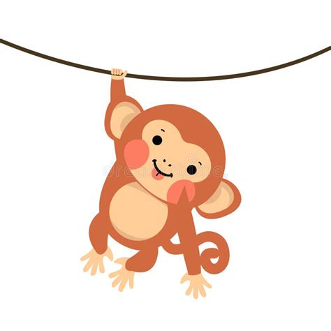 Cute Baby Monkey Hanging On Tree Stock Vector Illustration Of Jungle