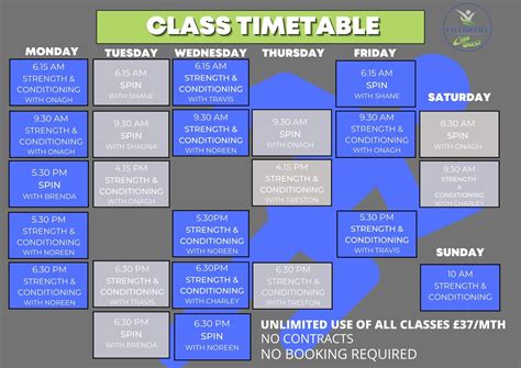 Class Timetable Fit For Life