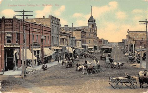 Mcalester Oklahoma Choctaw Avenue Looking East Antique Postcard J10552