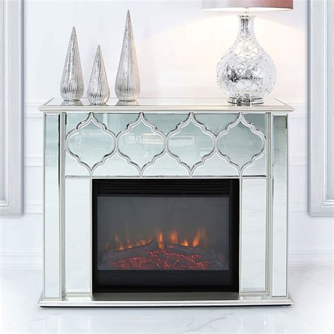 Sahara Marrakech Moroccan Silver Mirrored Electric Fireplace Surround Picture Perfect Home