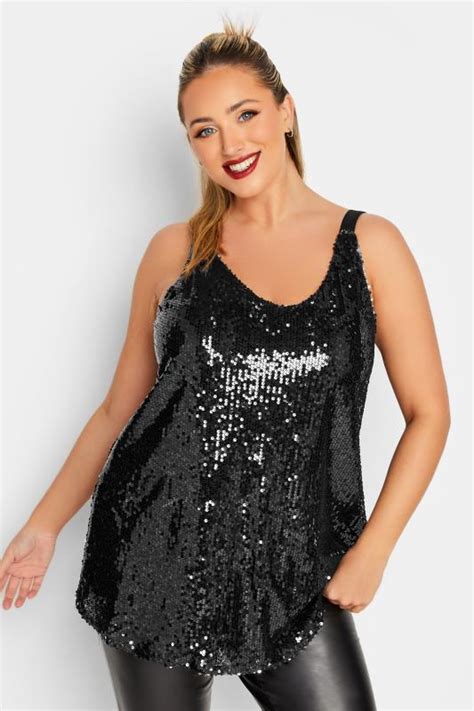 YOURS LONDON Plus Size Black Purple Sequin Cami Top Yours Clothing