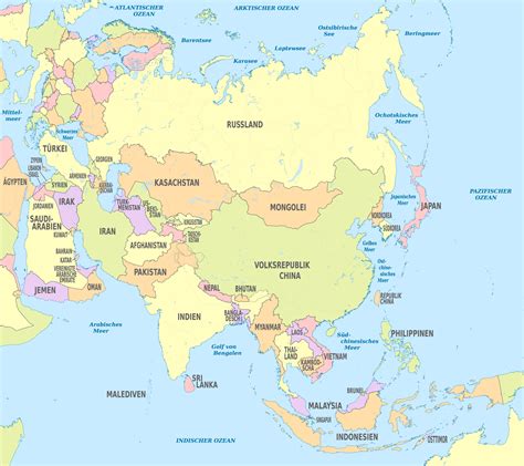 Asiens Länder Karta Weltkarte Länder Politische Landkarte Asiens