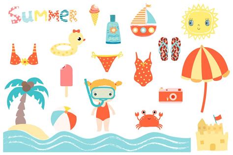 Cute Summer Beach Clip Art Collection Children Holiday