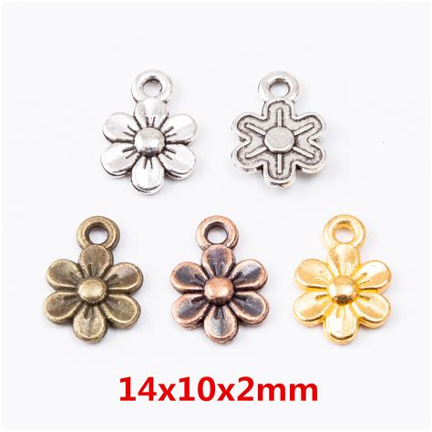 60pcs Flower Pendant Bright Zinc Alloy Fit Bracelet Necklace Diy Metal