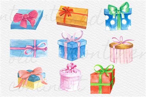 Christmas Ts Illustrations Watercolor T Boxes Presents By Old