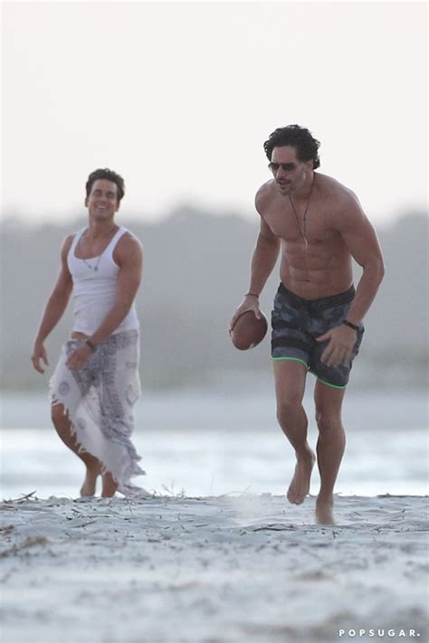 Joe Manganiello And Matt Bomer Playing Football On The Beach Popsugar Celebrity Photo 11