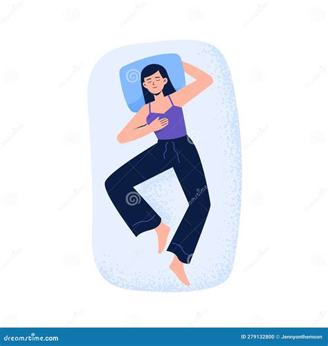 A Woman Sleeps In A Back Pose Top View Of Night Sleeping Position Vector Illustration