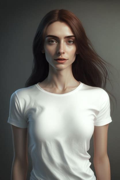 Uma Mulher Com Longos Cabelos Castanhos E Uma Camisa Branca Foto Premium