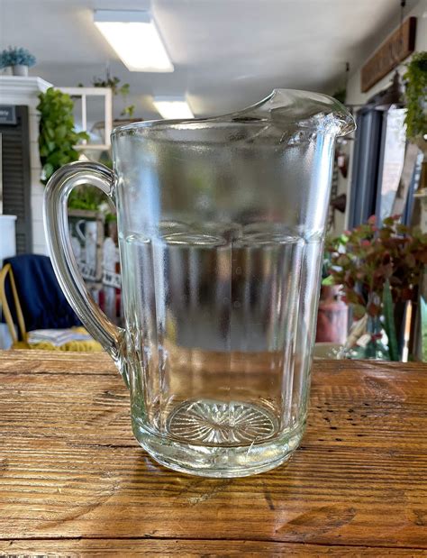 Vintage Heavy Glass Beer Pitcher Etsy