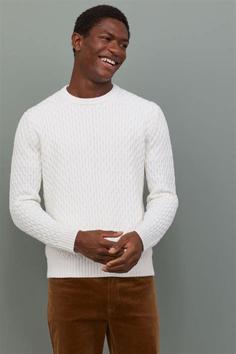 Textured Knit Sweater White Men Handm Us In 2020 Textured Knit