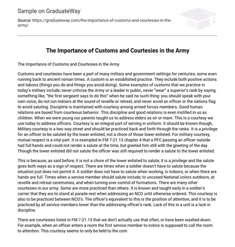 ⇉the Importance Of Customs And Courtesies In The Army Essay Example