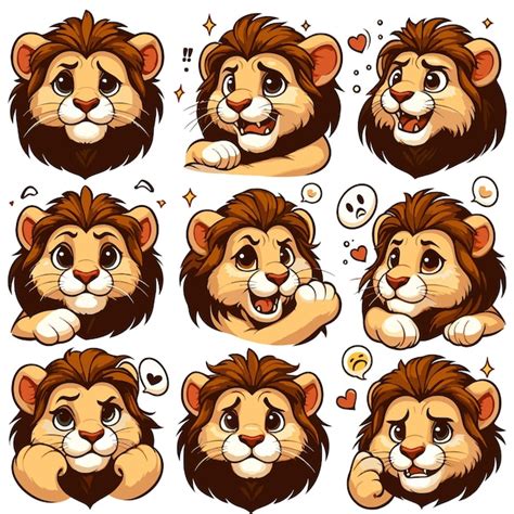 Premium Vector Different Facial Expressions Set Of The Lion To Convey