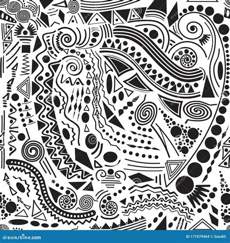 Seamless Vector Abstract African Doodle Drawing In Black And White