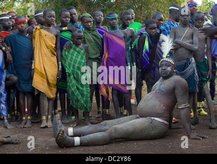Bodi Tribe Fat Man Resting During Kael Ceremony Hana Mursi Omo Valley