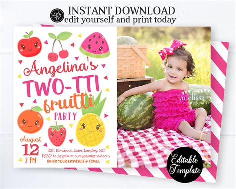 Two Tti Fruitti 2nd Birthday Invitation With Photo Etsy