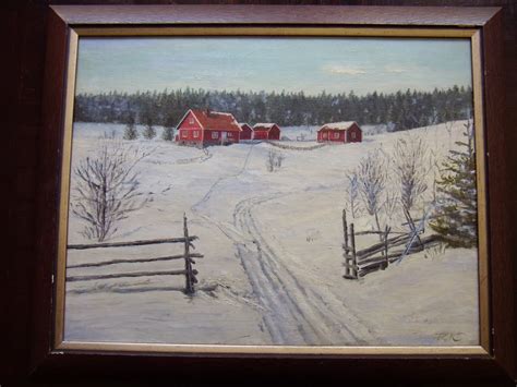 Private Art Collection Norwegian Winter Landscape Oil