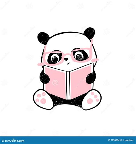 Little Panda Illustration Cute Hand Drawn Panda Character In Pink