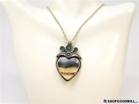 Navajo Style Flower Heart Agate Pendant Necklace Shopgoodwill Com