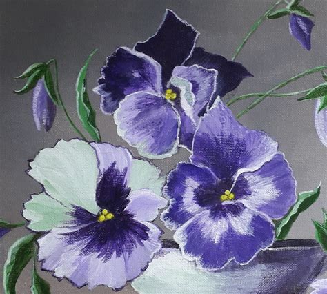 Violet Pansies Original Painting Floral Art Canvas Viola Artwork Flower