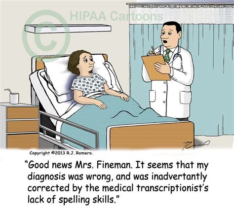 cartoon doctor tells patient wrong diagnosis corrected by transcirption emr141 medical