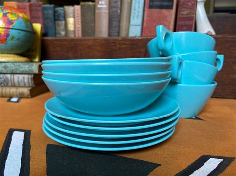 Vintage Melamine Dishes Turquoise Color Etsy