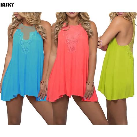 Iasky 2018 Sexy See Through Cover Up Romper Women Bikini Cover Ups Beach Dress Candy Color