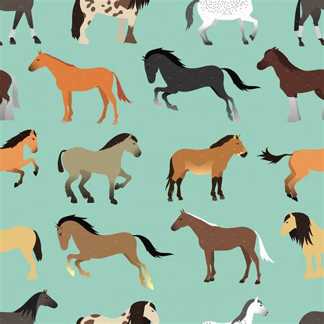 Seamless Pattern With Horse Animal Illustrations Creative Market