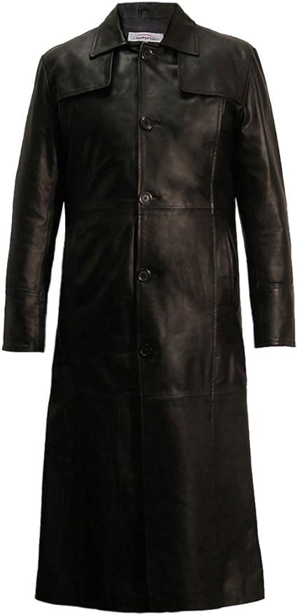 Mens Long Full Length Real Leather Trench Coat Single Breasted Long