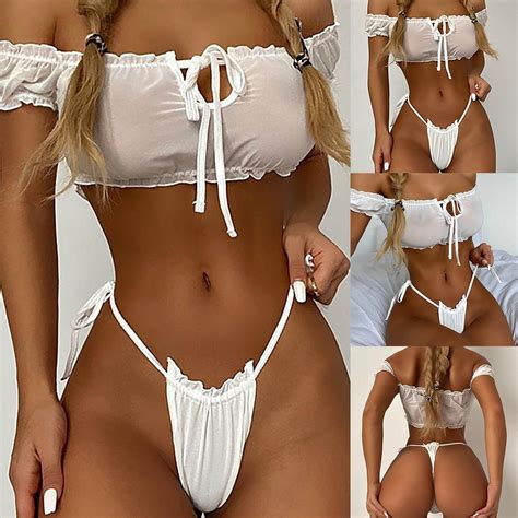 Biziza Sheer Bikini See Through Bikinis Bandeau Top Mini Brazilian
