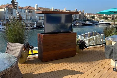 Bare Outdoor Tv Lift Furniture With Solid Ipe Wood Top Cabinet Tronix