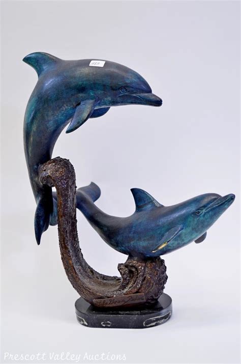 Lake Geneva Studios Bronze Dolphin Sculpture On Marble Base