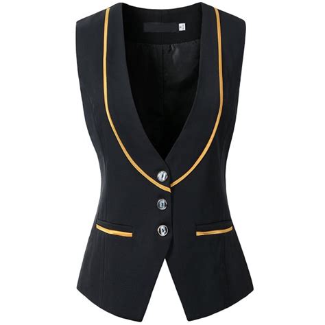 Women Slim Fit V Neck Buttoned Business Waistcoat Vest Black Cs187rc9l23