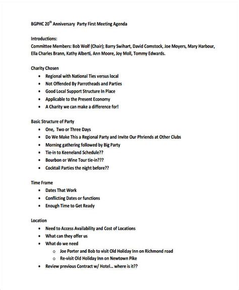 Party Agenda 17 Examples Format Pdf Examples