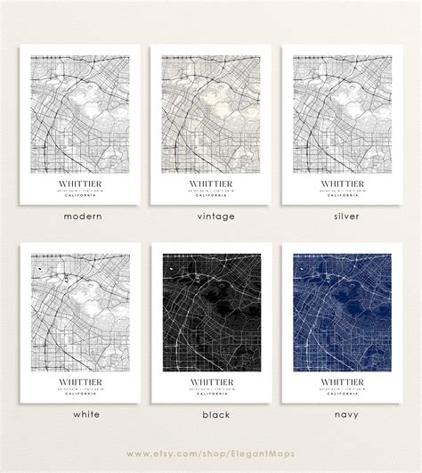 Whittier California Map Whittier Ca Map Whittier City Print Etsy