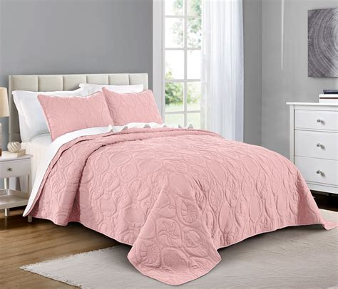 Quilt Set Fullqueen Size Pink Oversized Bedspread Soft Microfiber
