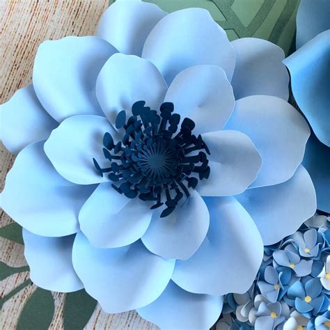 Boho Paper Flowers Blue Tones Wall Decor 6 Piece Set Boho Etsy