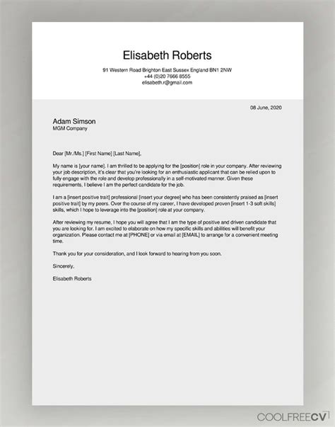 Cover Letter Template Free Pdf