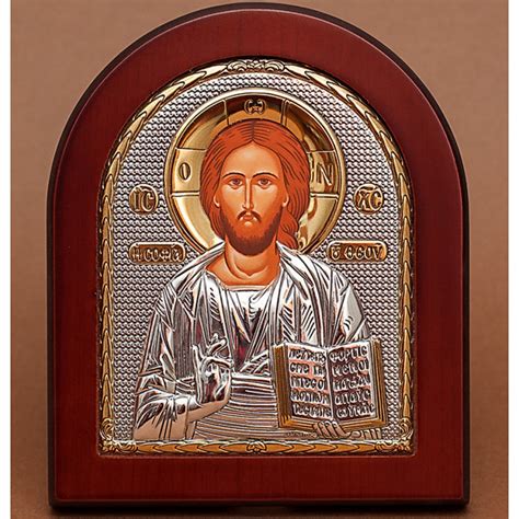 Иисус Христос Спаситель икона из Греции с серебром и позолотой купить