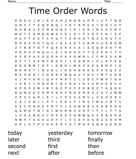 Time Order Words Word Search Wordmint