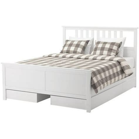 Ikea Queen Size Bed Frame With 4 Storage Boxes White Stain Luröy 18204