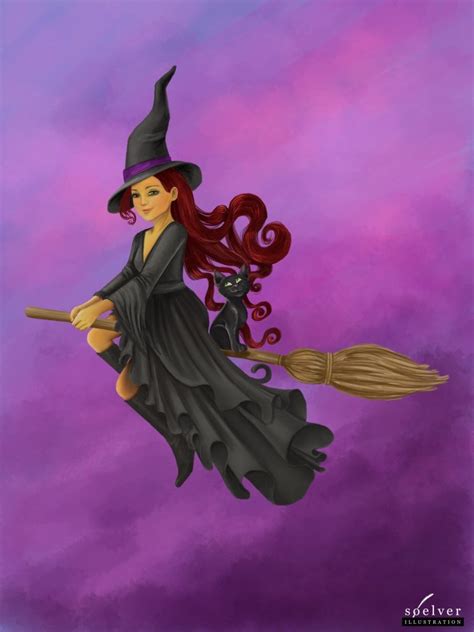 F Wizard Robes Hat Broom Cat Familiar Flying Clouds Story Lg Witch