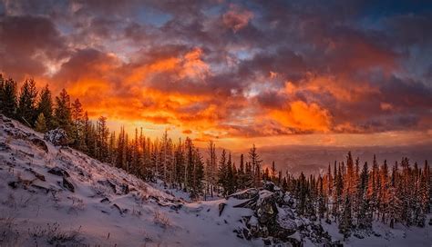 Twilight Sunset Winter Mountains Clouds Snow Slope Dusk