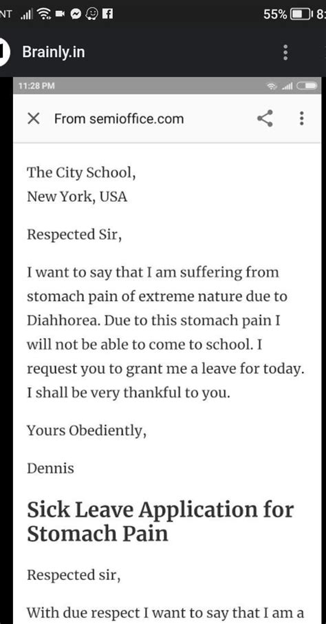 Excuse Letter For Being Absent In School Due To Stomach Pain Brainlyph
