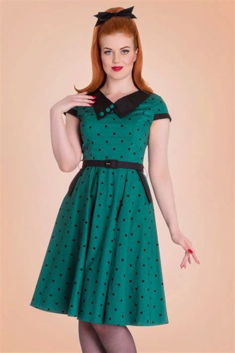 bunny brooke polkadot teal green dress 102 49 16765 1 swing jurk vintage kleding de jurk