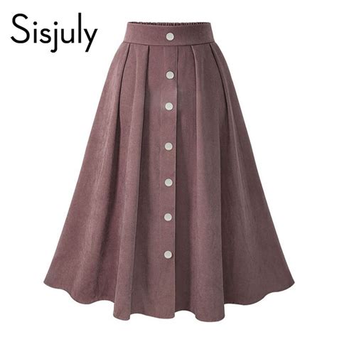 sisjuly women skirt vintage plain a line skirts summer pattern button single breasted mid calf