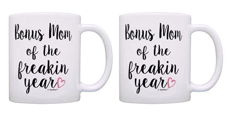 Thiswear Godmom Stepmom Mug Set Step Mom Of The Freakin Year Heart Mugs 11 Ounce 2 Pack Coffee